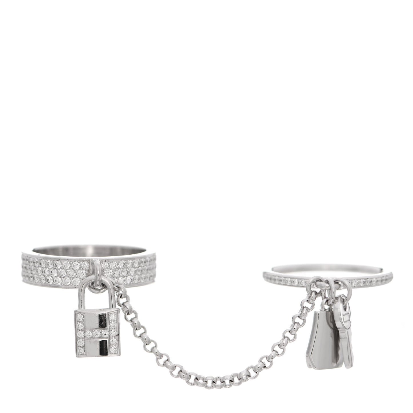 18K White Gold Diamond Kelly Clochette Double Ring 50 5.25