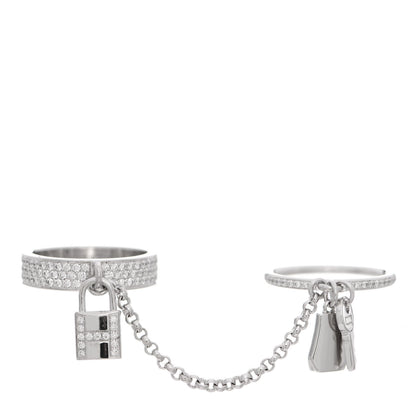 Hermes 18K White Gold Diamond Kelly Clochette Double Ring 50 5.25 3 of 8