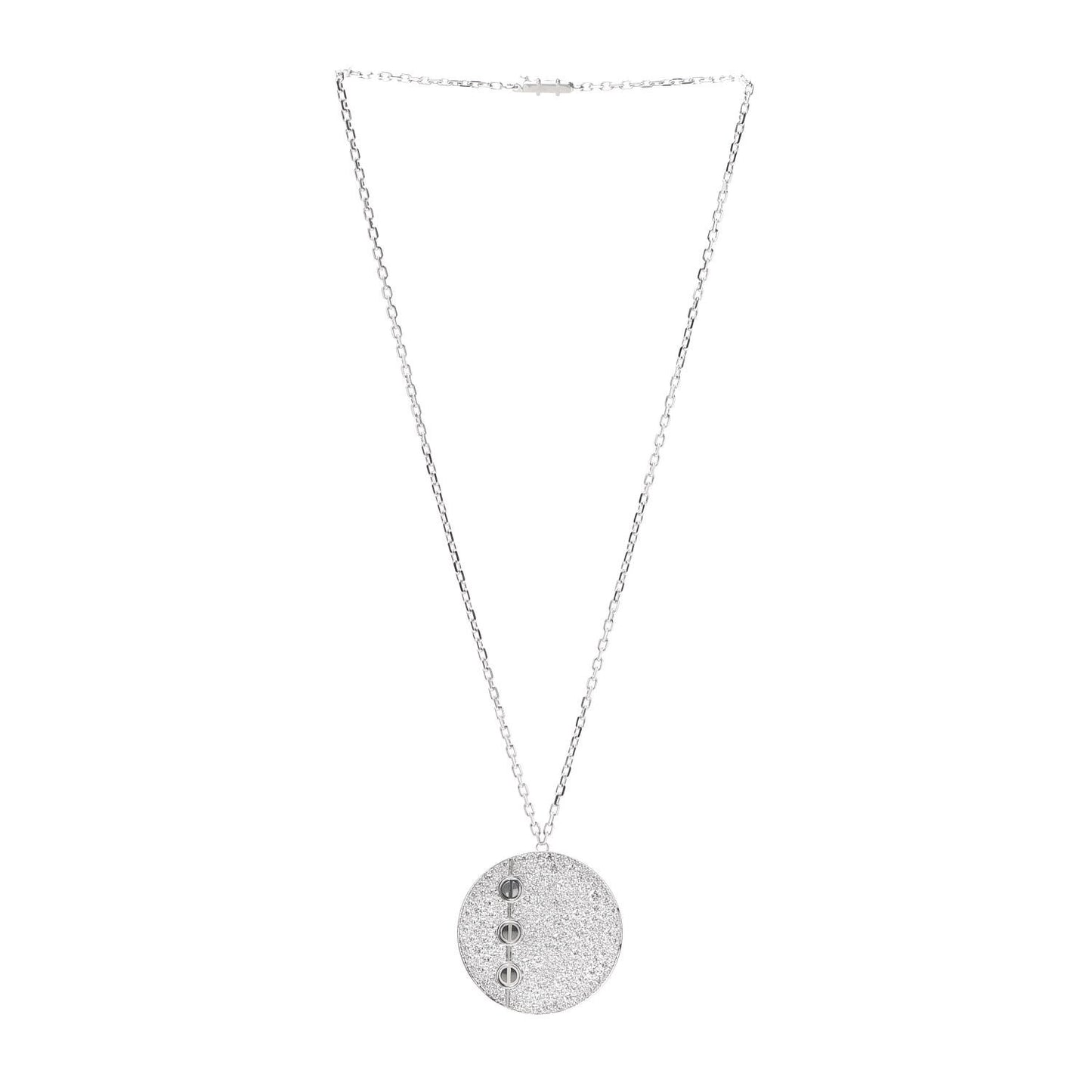 18K White Gold Diamond LOVE Medallion Paved Pendant Necklace