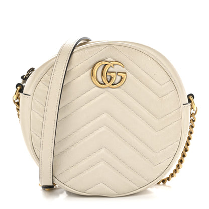 Gucci Calfskin Matelasse Mini GG Marmont Round Shoulder Bag White 1 of 16