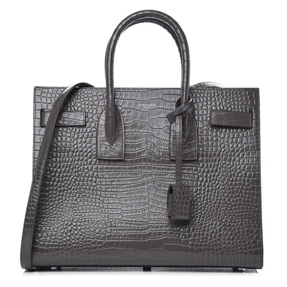 Saint Laurent Calfskin Crocodile Embossed Small Sac De Jour Fog 1 of 9