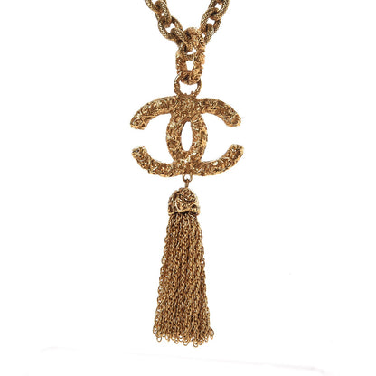 Chanel Textured Etruscan CC Tassel Necklace Gold 4 of 5