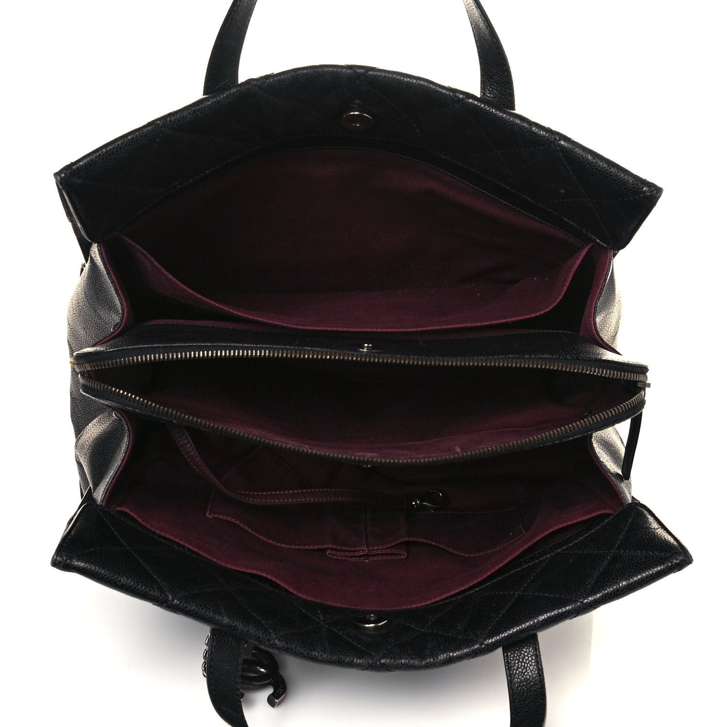 Crumpled Grained Calfskin Quilted CC Crave Tote Black