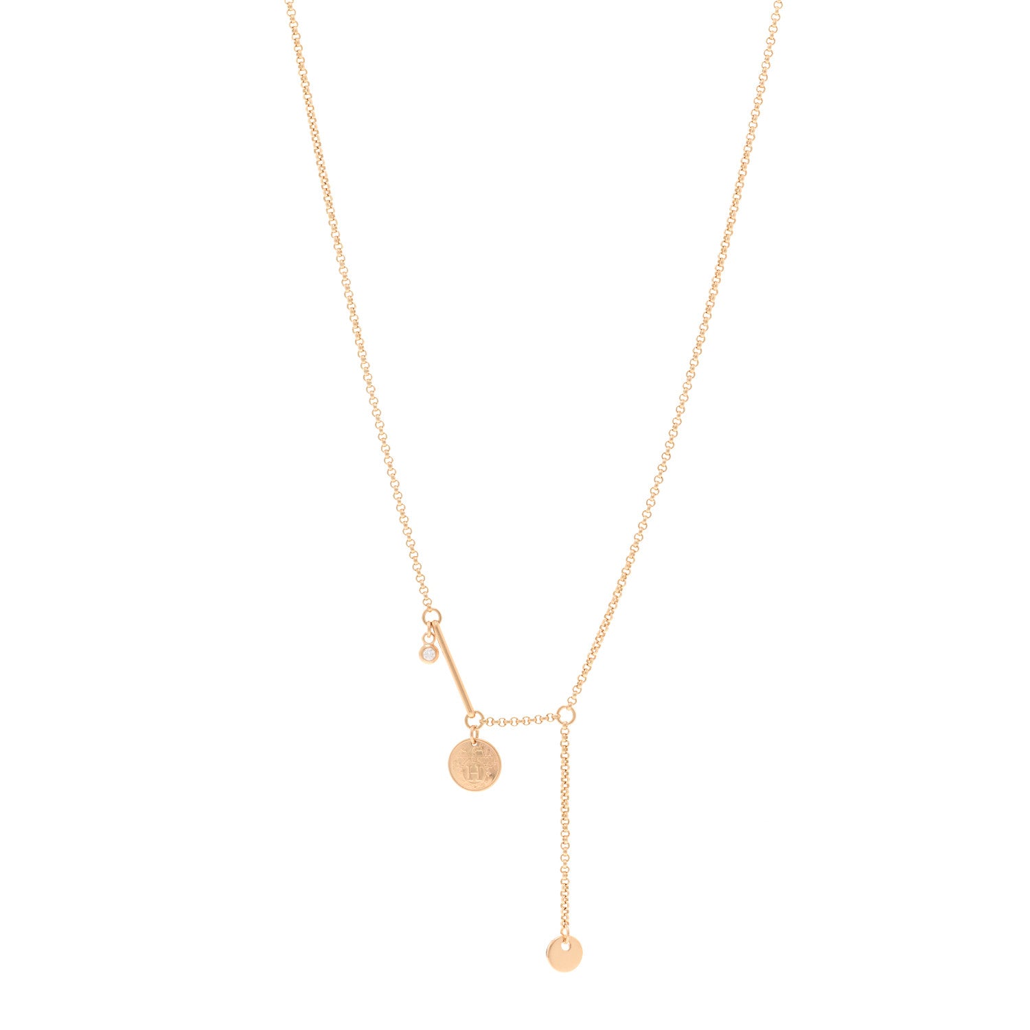 Hermes 18K Rose Gold Diamond TPM Ex-Libris Pendant Necklace 1 of 5