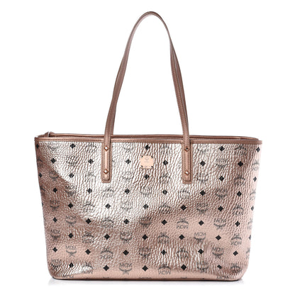MCM Metallic Visetos Medium Shopper Tote Champagne Gold 1 of 11