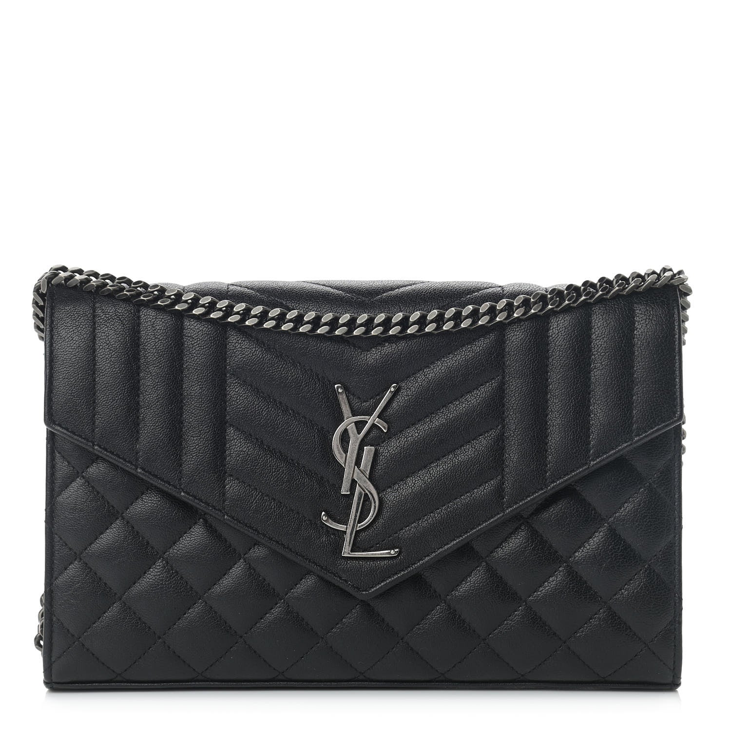Saint Laurent Sheepskin Tri-Quilt Monogram Envelope Chain Wallet Black 1 of 11