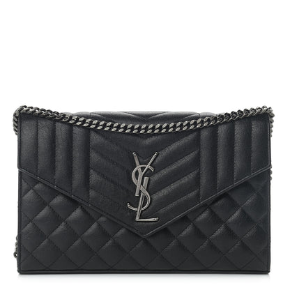 Saint Laurent Sheepskin Tri-Quilt Monogram Envelope Chain Wallet Black 1 of 11