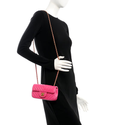 Chanel Lambskin Chevron Quilted Extra Mini Flap Dark Pink 2 of 8