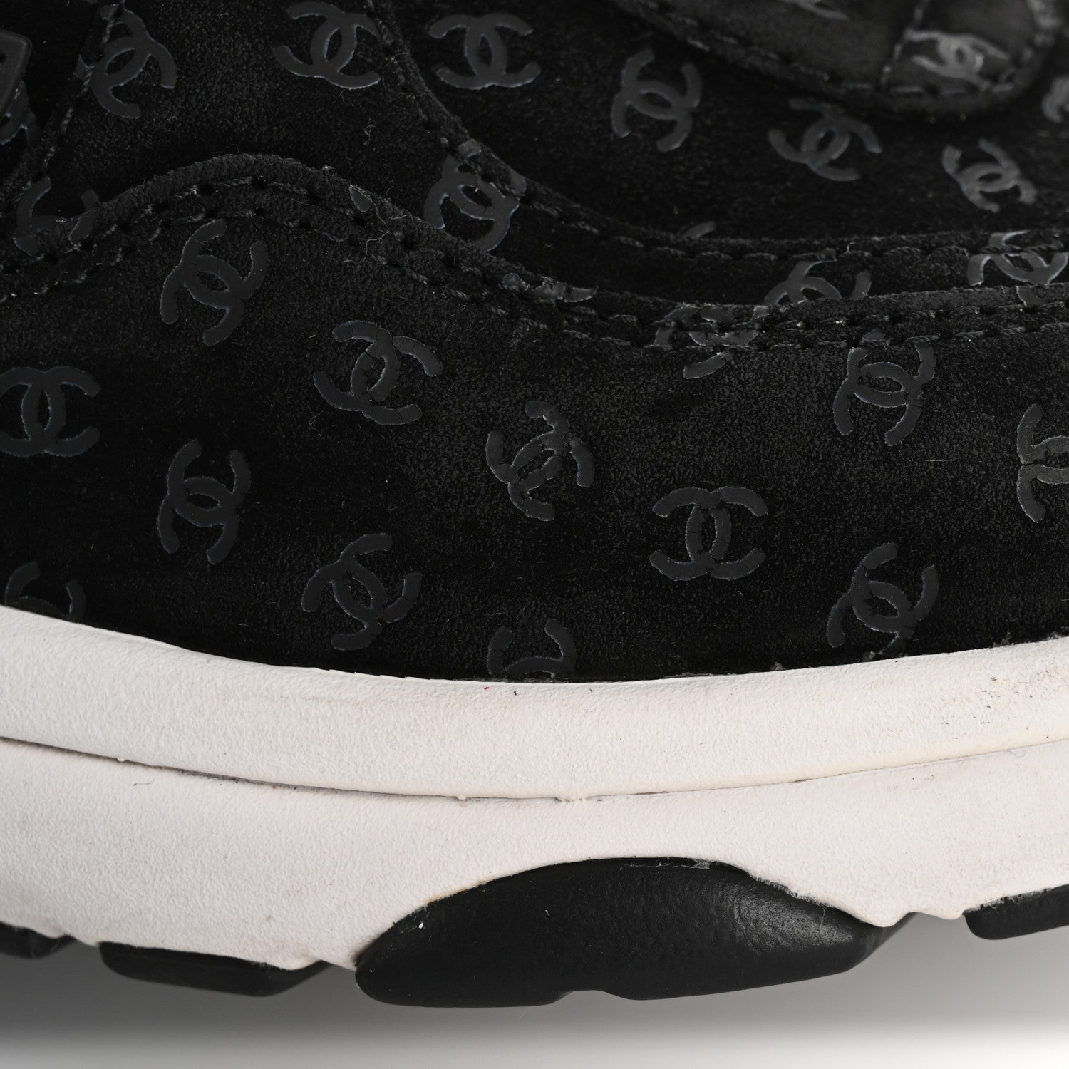 Chanel Suede Calfskin Printed CC Sneakers 38.5 Black 9 of 12