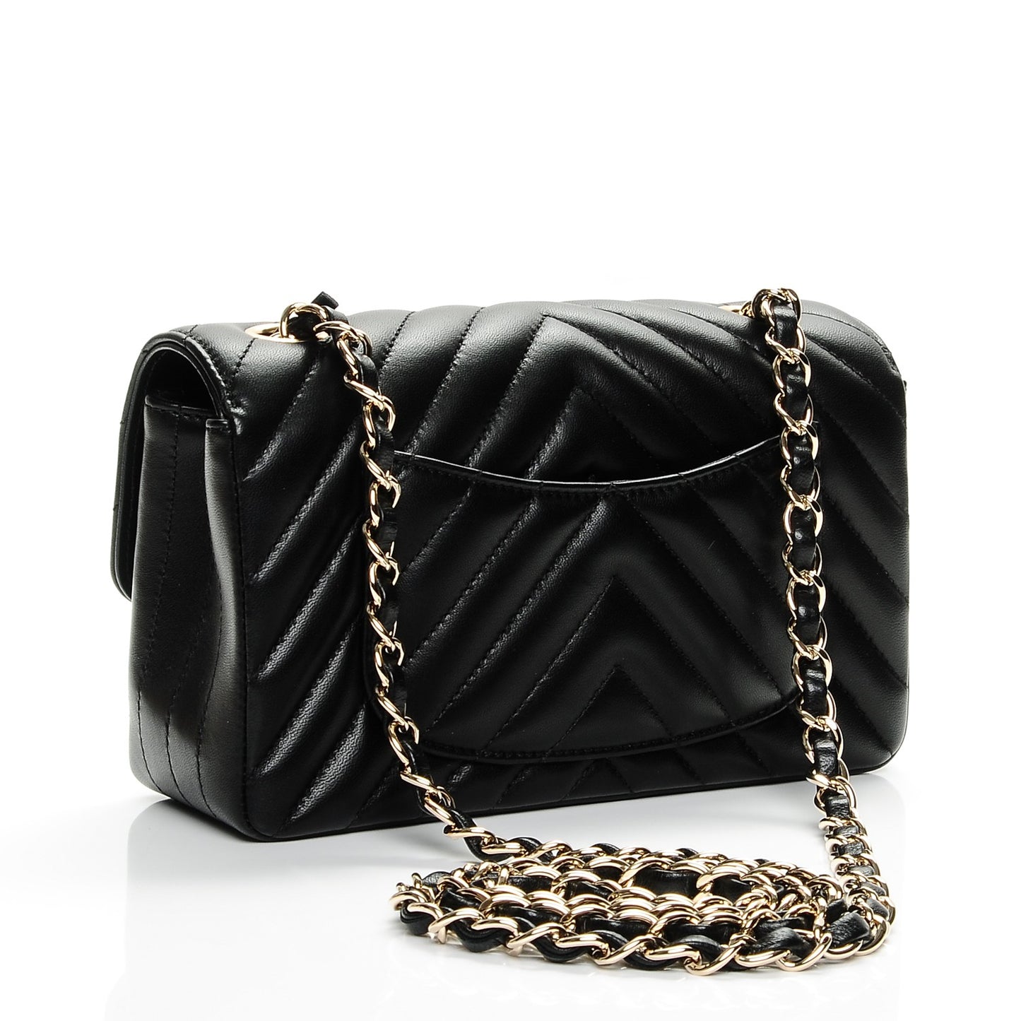 Lambskin Chevron Quilted Mini Rectangular Flap Black