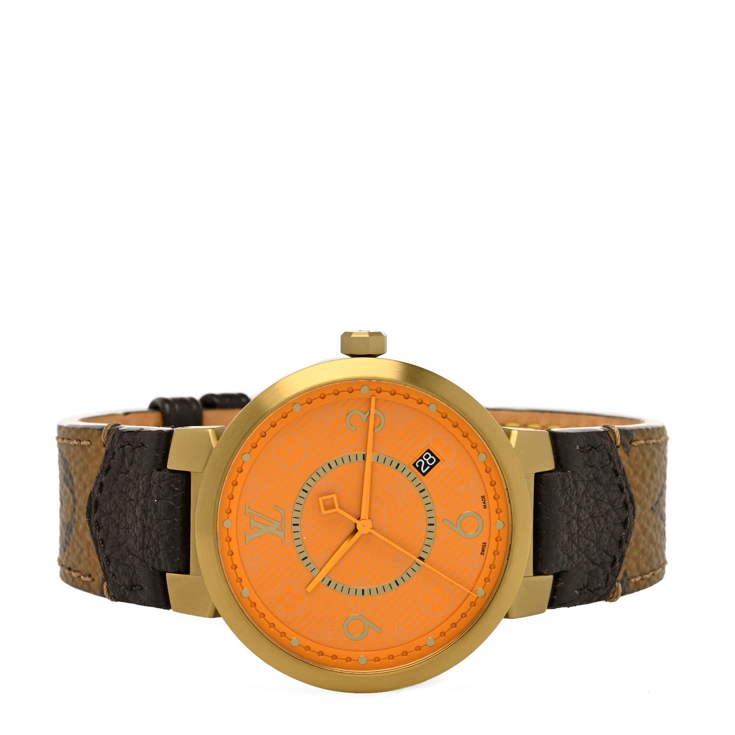 Stainless Steel Monogram 39mm Tambour Slim Quartz Watch Orange