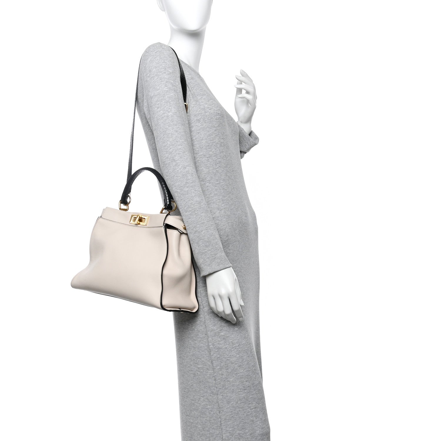 Fendi Vitello Seta Snakeskin Monster Eyes Medium Peekaboo Iconic Satchel  Amido Sand Black 4 of 57