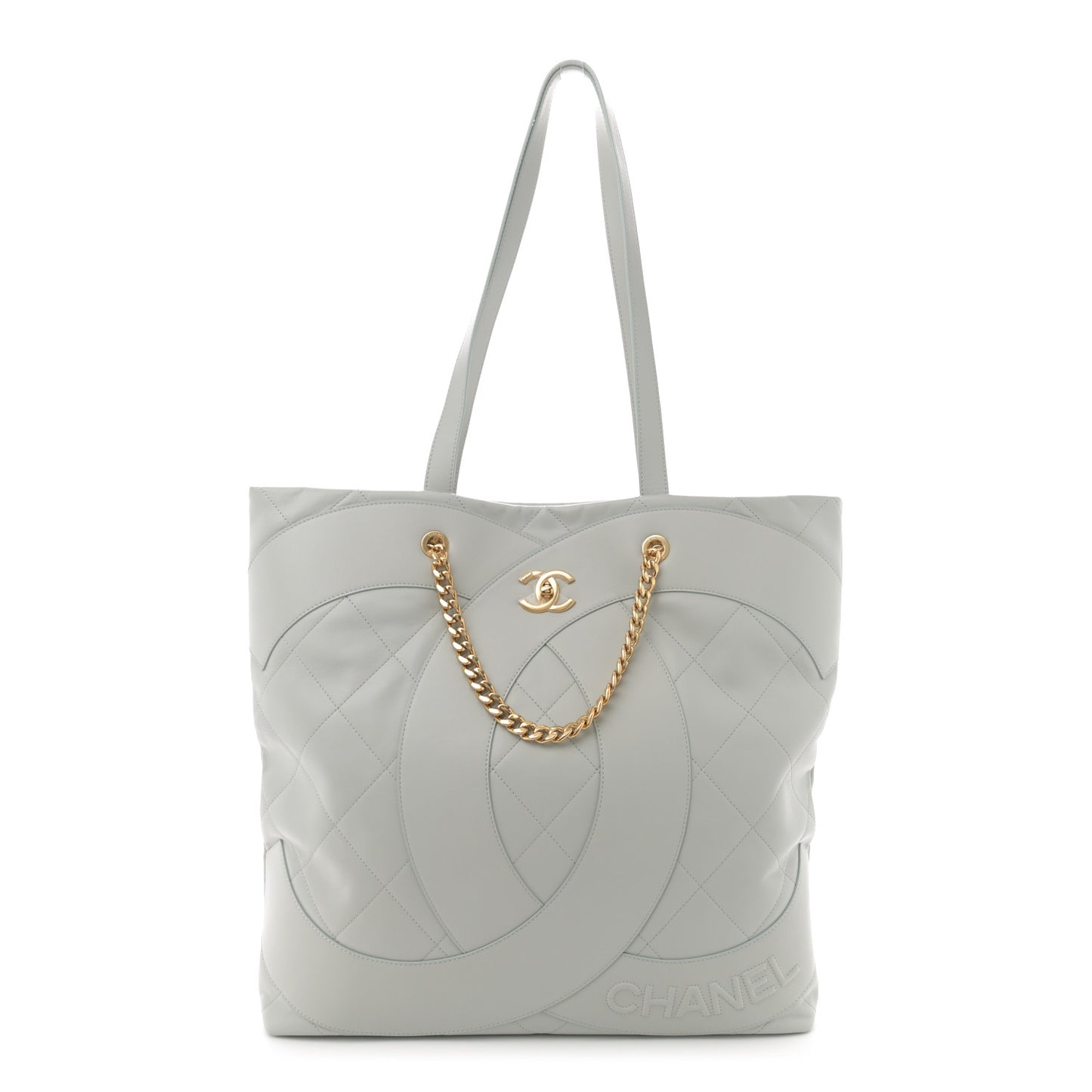Calfskin Stitched CC Shopper Tote Light Grey