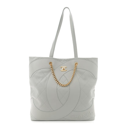 Chanel Calfskin Stitched CC Shopper Tote Light Grey 1 of 10