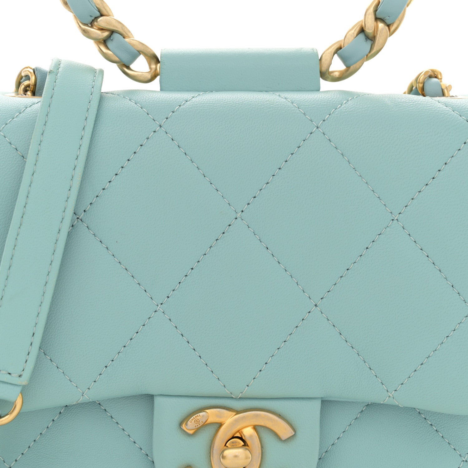 Chanel Lambskin Quilted Small Circular Handle Bag Blue 8 of 13