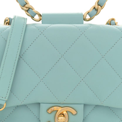 Chanel Lambskin Quilted Small Circular Handle Bag Blue 8 of 13