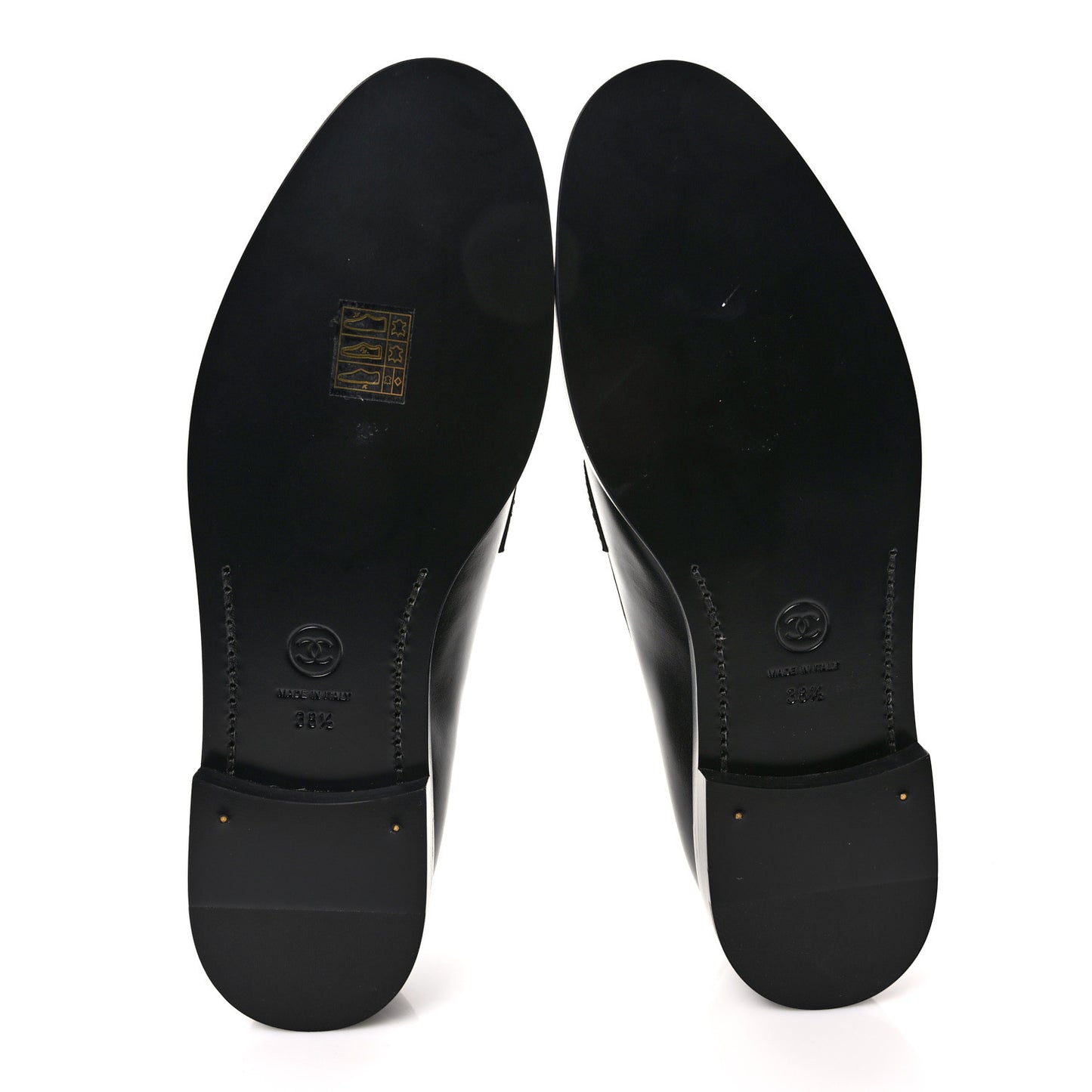 Shiny Calfskin CC Moccasin Loafers 38.5 Black