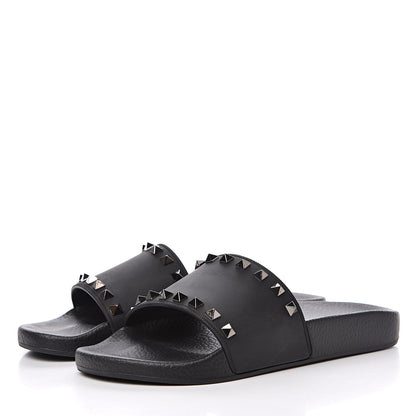 Valentino Garavani Rubber Rockstud Slide Sandals 39 Black 3 of 8