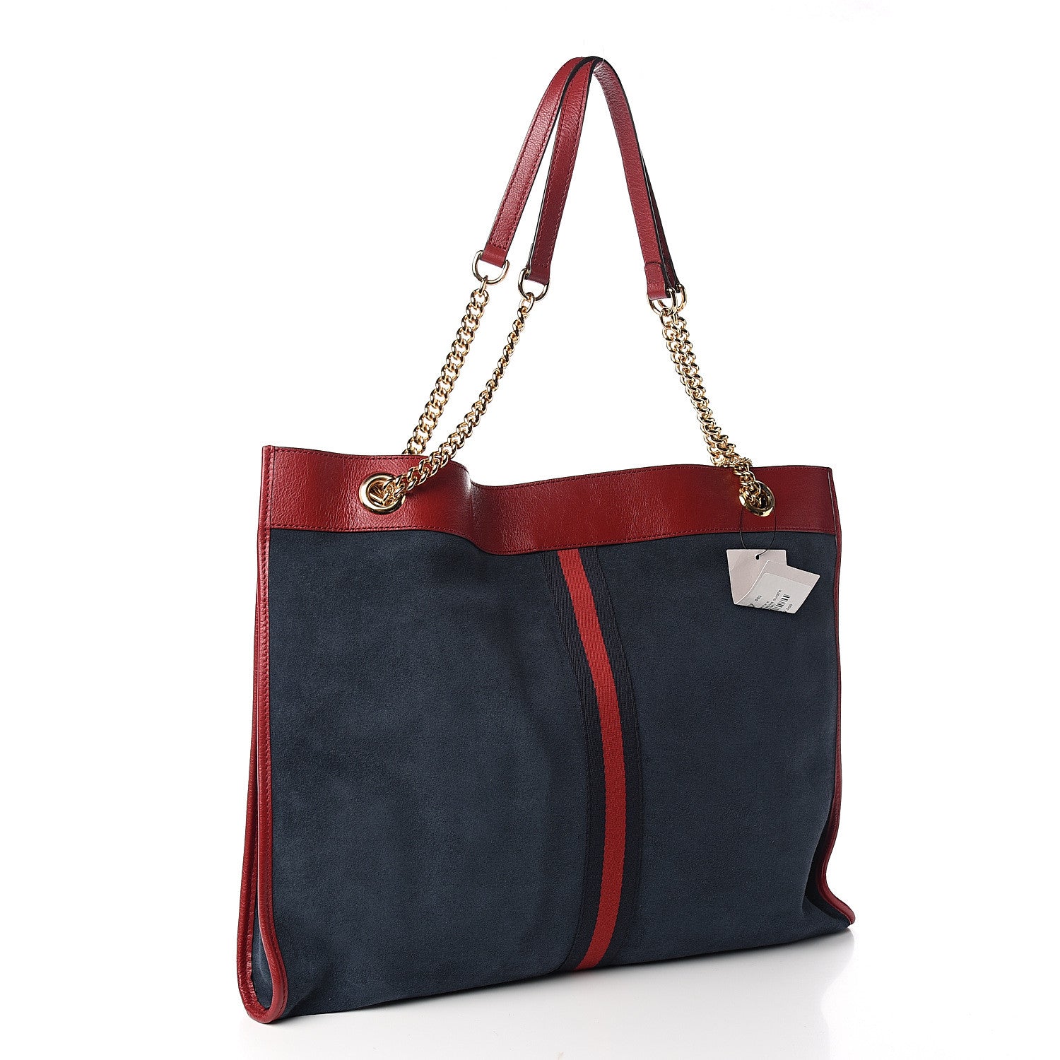 Gucci Suede Calfskin Large Rajah Chain Tote New Blue Romantic Cherry 3 of 10