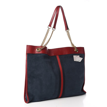 Gucci Suede Calfskin Large Rajah Chain Tote New Blue Romantic Cherry 3 of 10