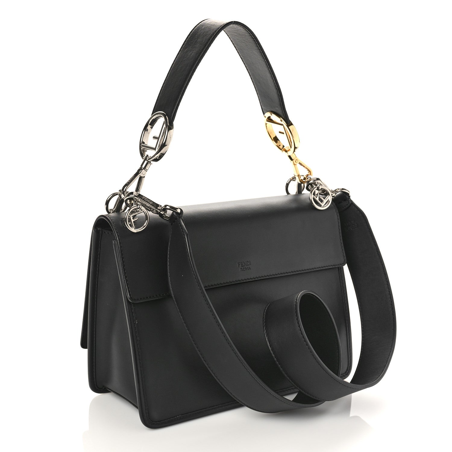 Fendi Vitello Century Velvet F is Fendi FF Kan I Shoulder Bag Black Tobacco 3 of 9
