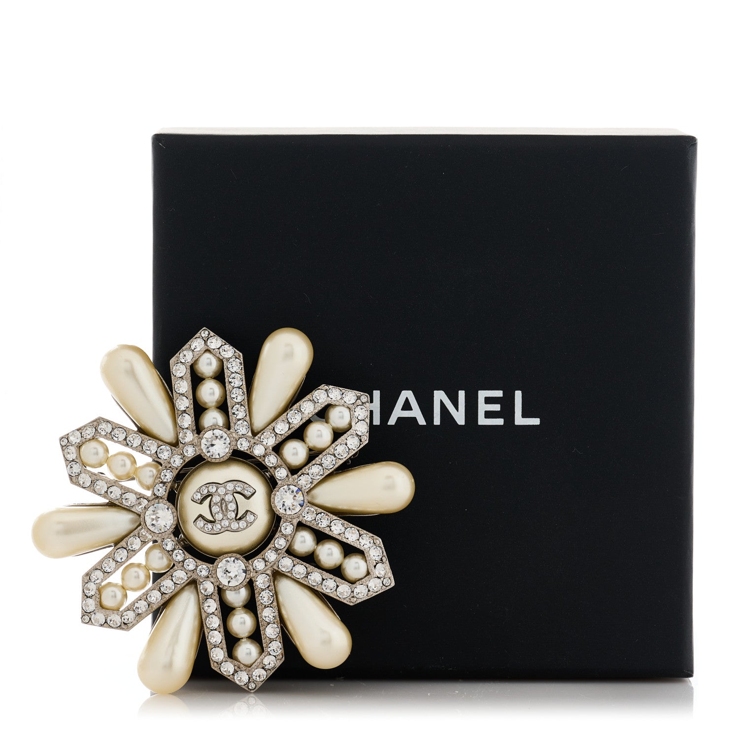 Chanel Pearl Crystal CC Brooch Pearly White Gold 5 of 5