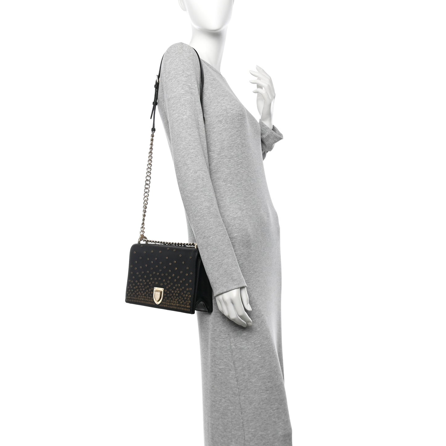 Calfskin Beaded Medium Diorama Flap Bag Black Gold