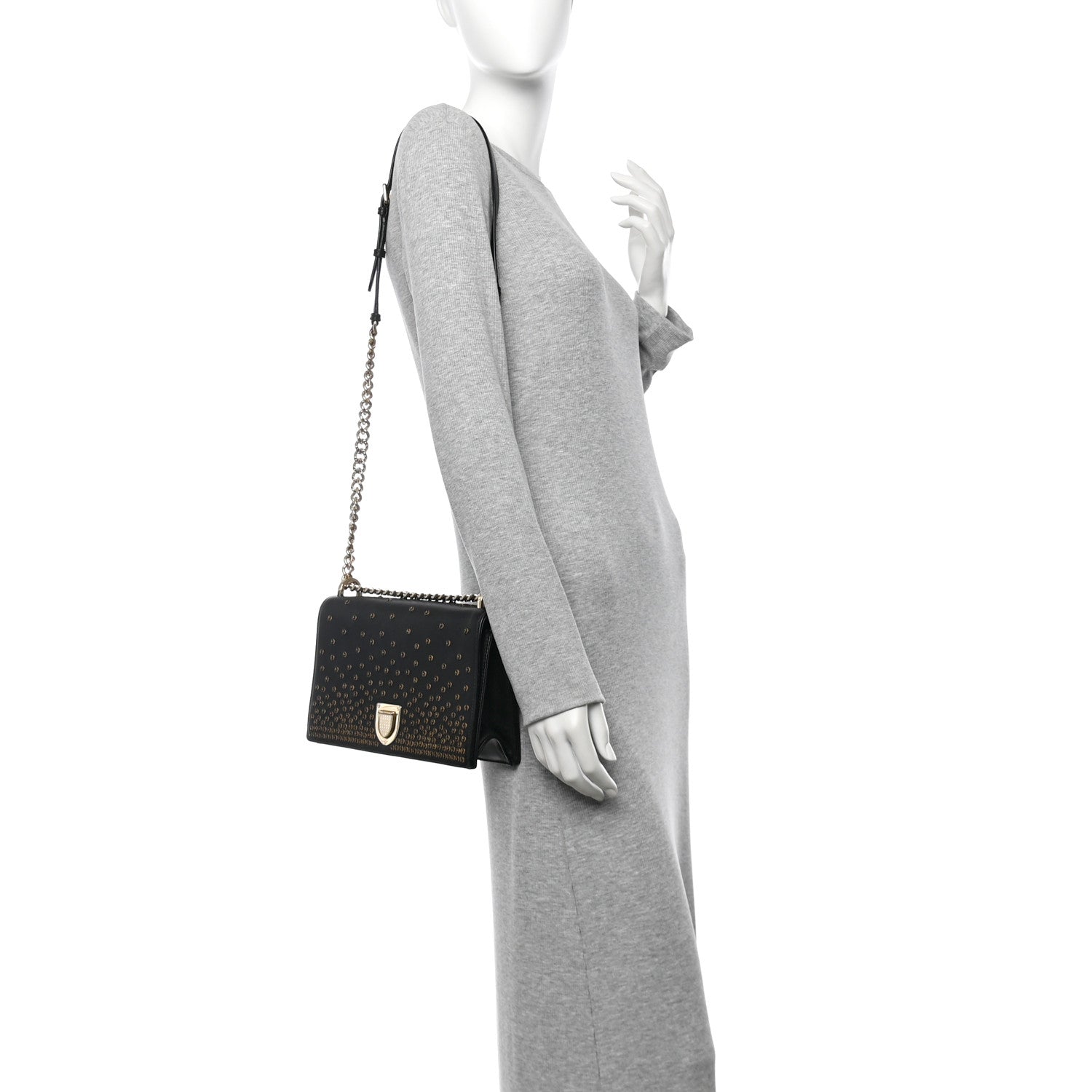Christian Dior Calfskin Beaded Medium Diorama Flap Bag Black Gold 2 of 13