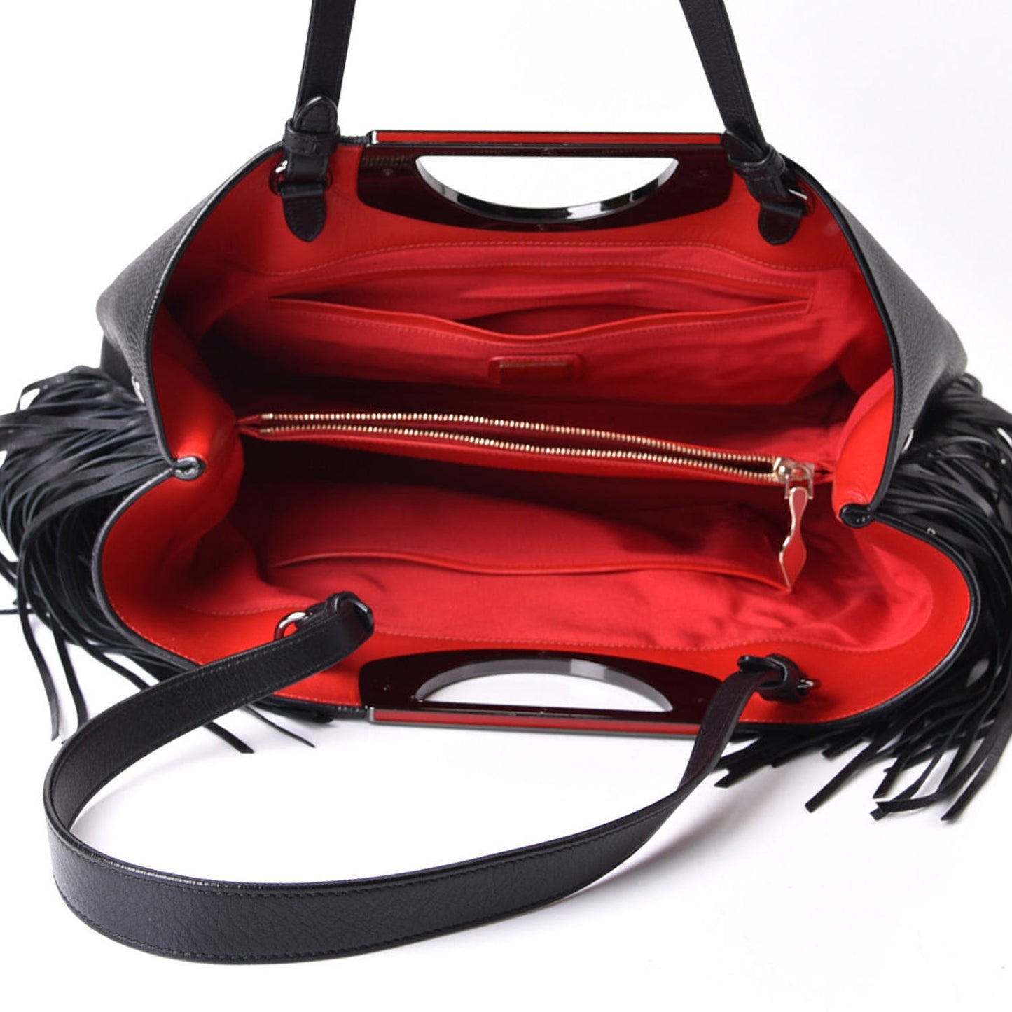Grained Calfskin Passage Fringe Shopping Tote Black