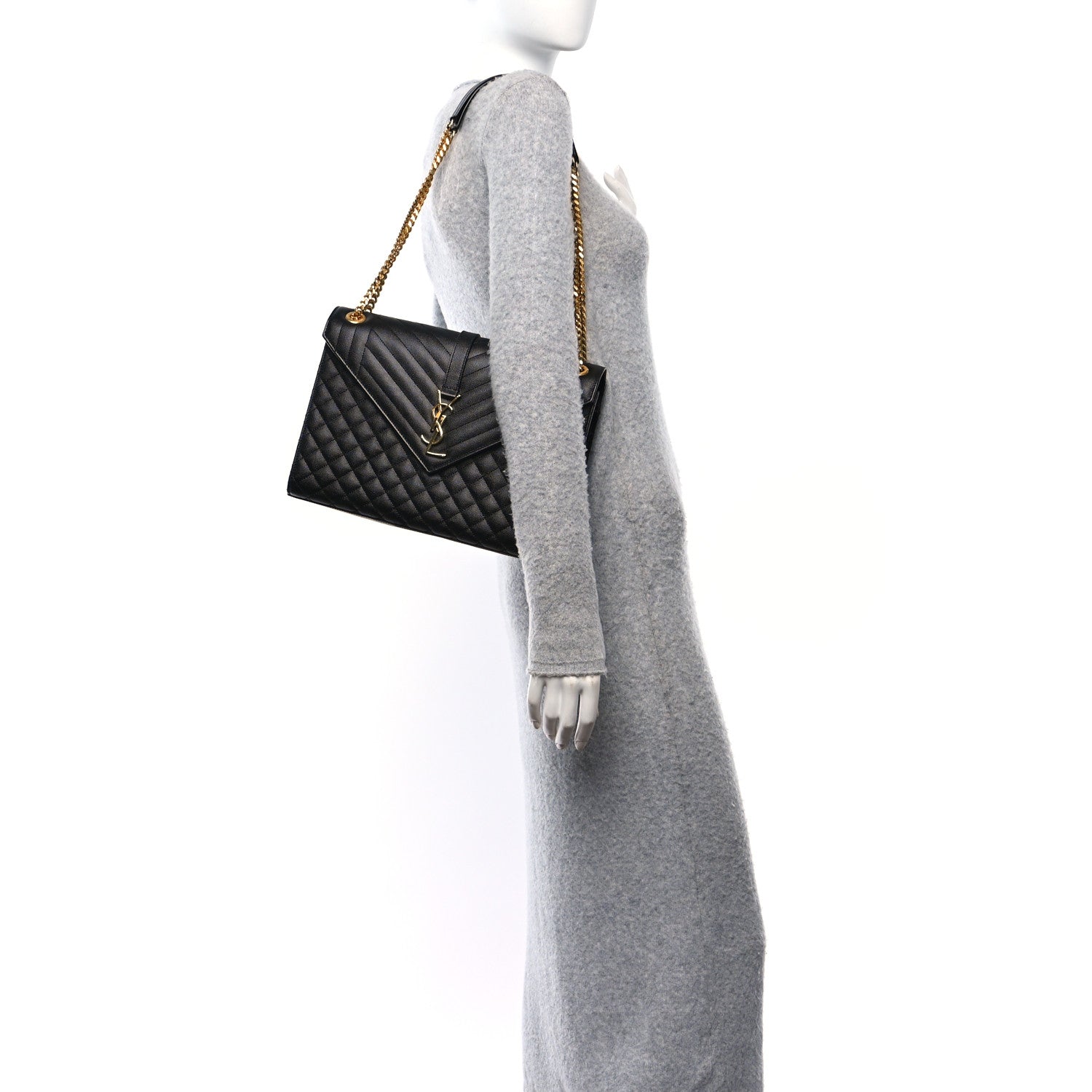 Saint Laurent Grain De Poudre Textured Mixed Matelasse Large Triquilt Monogram Satchel Black 2 of 9