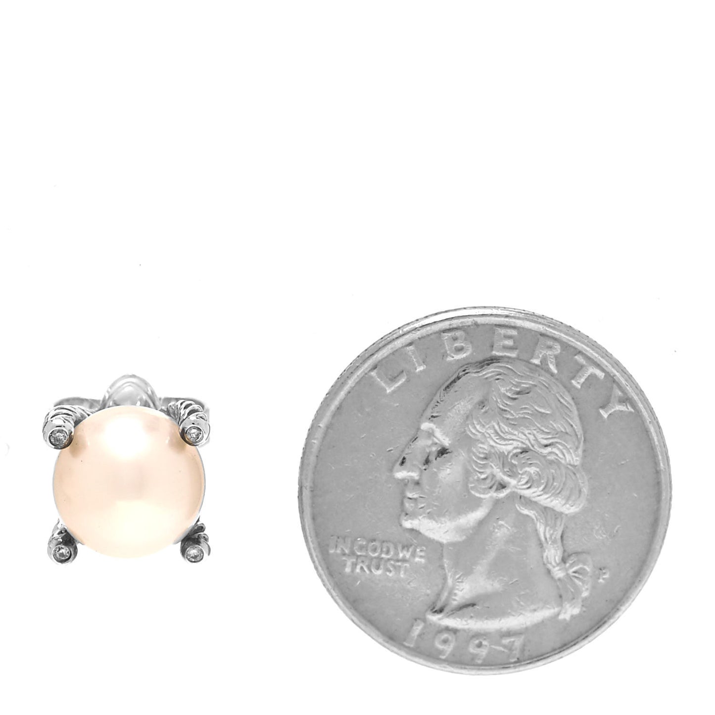 Sterling Silver Diamond Pearl 10mm Cable Stud Earrings
