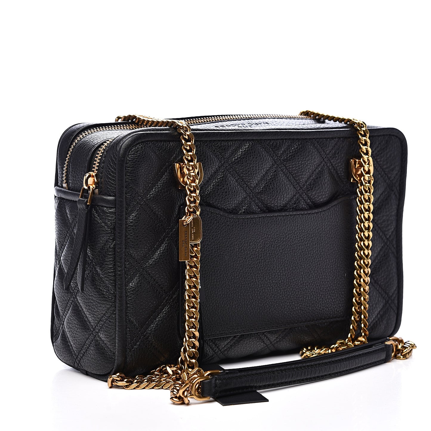 Grained Calfskin Quilted Double Stitched The Status Shoulder Bag Black