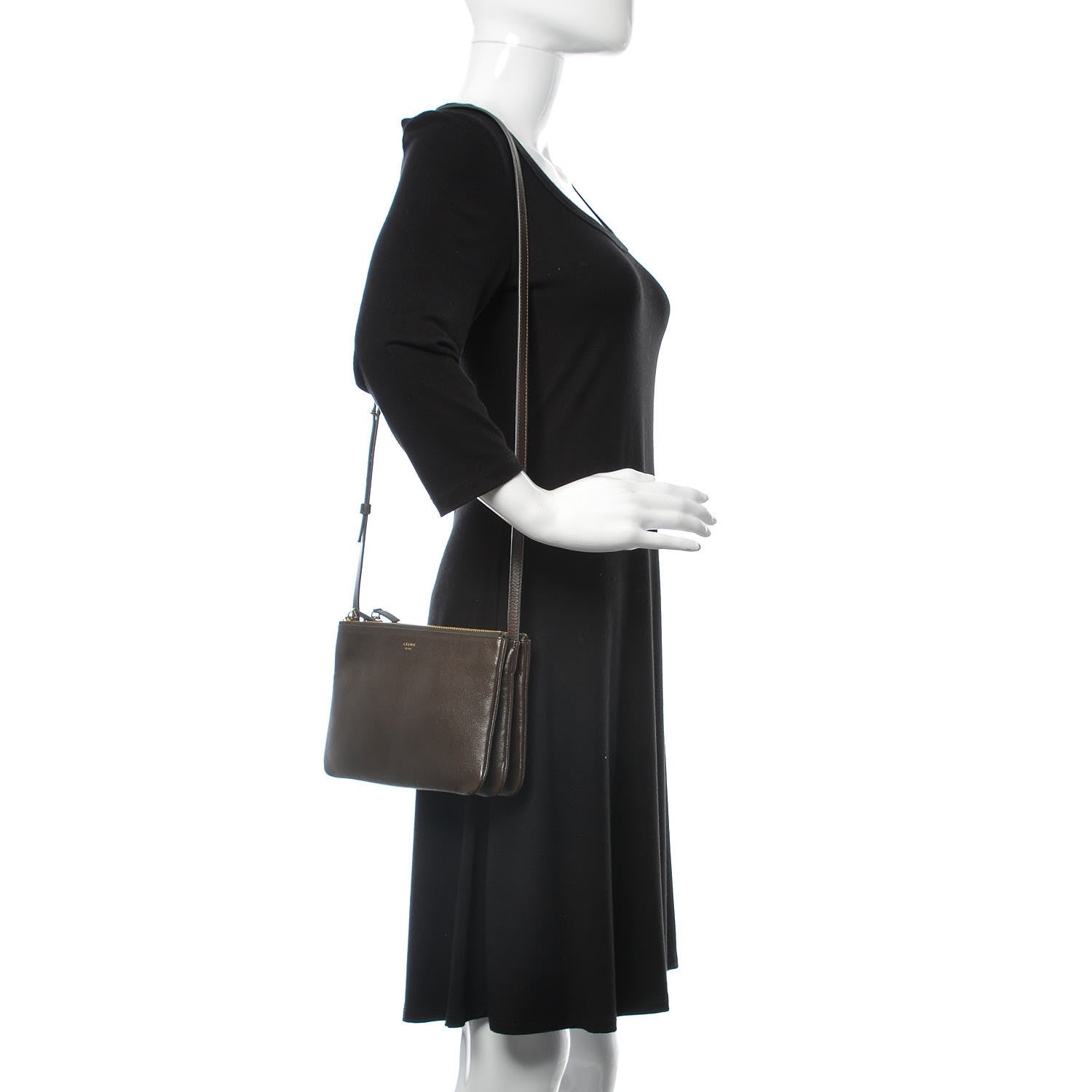Celine Grained Lambskin Small Trio Crossbody Bag Brown 2 of 12