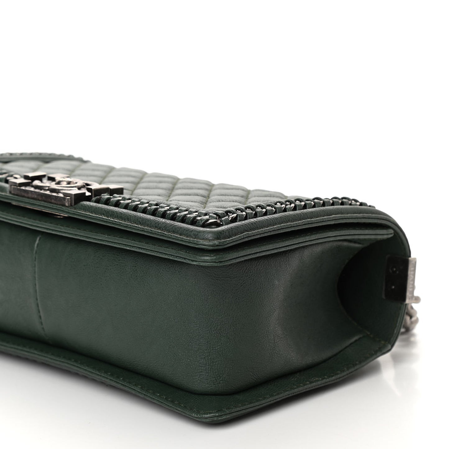 Calfskin Quilted Medium Boy Top Handle Flap Green