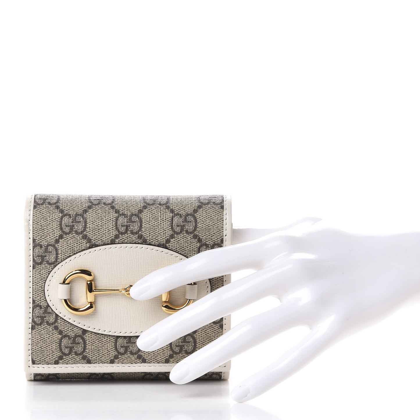 GG Supreme Monogram Azalea Calfskin Horsebit 1955 Flap Card Case Wallet Beige Ebony Mystic White
