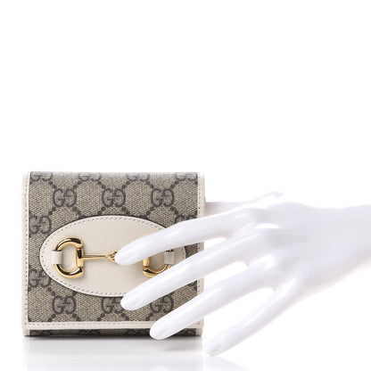 Gucci GG Supreme Monogram Azalea Calfskin Horsebit 1955 Flap Card Case Wallet Beige Ebony Mystic White 2 of 9