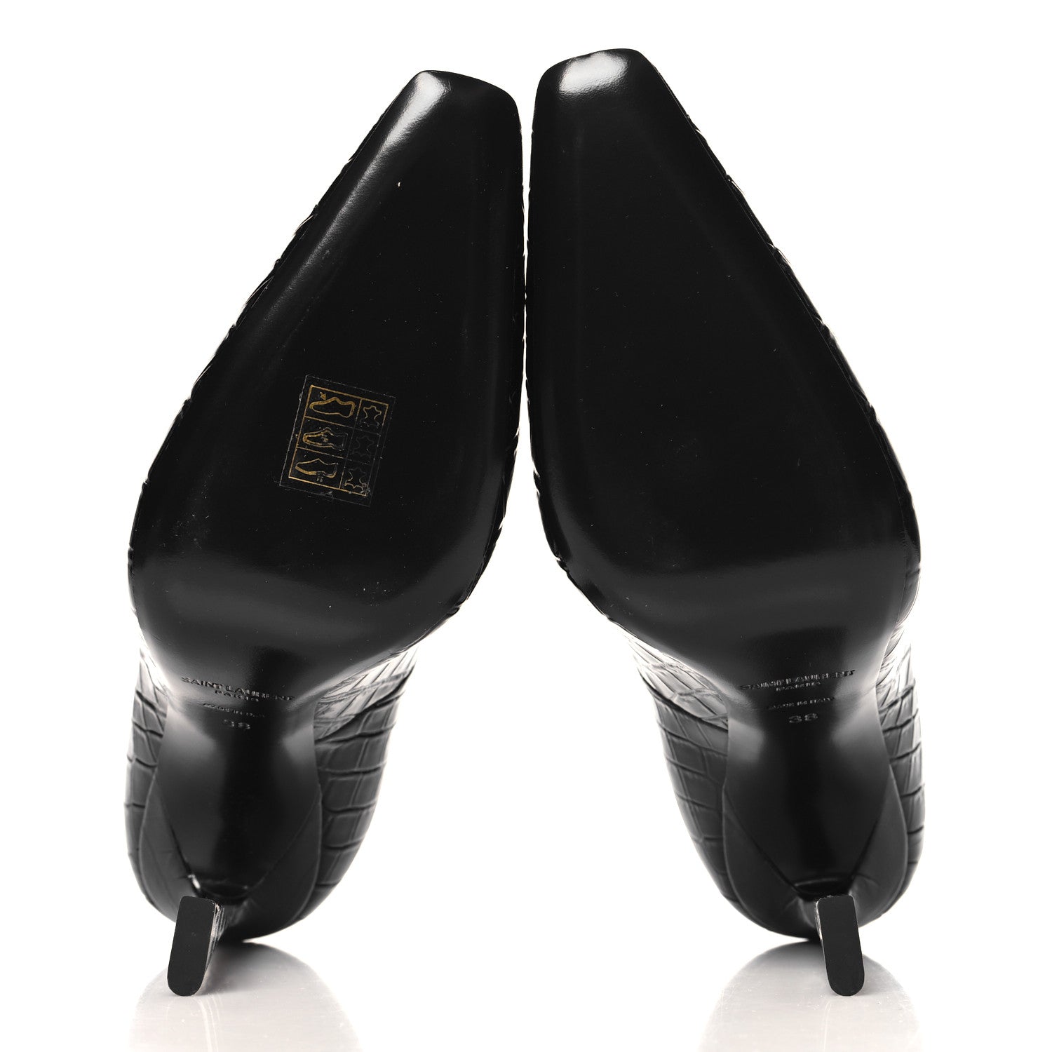 Saint Laurent Calfskin Crocodile Embossed Silvana Pumps 38 Black 6 of 9