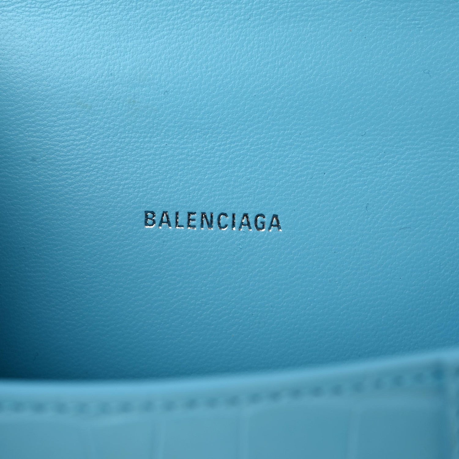 Balenciaga Shiny Calfskin Crocodile Embossed Hourglass Top Handle Bag XS Azur 6 of 13