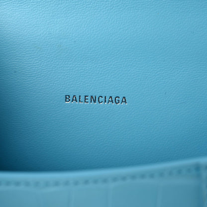 Balenciaga Shiny Calfskin Crocodile Embossed Hourglass Top Handle Bag XS Azur 6 of 13