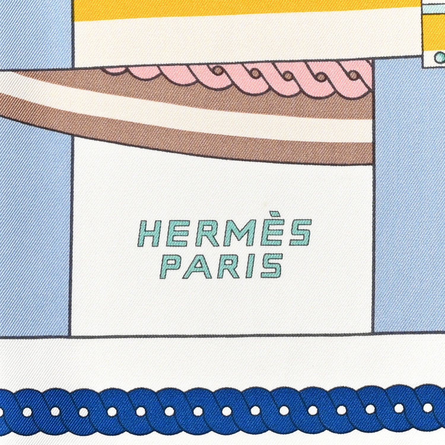 Hermes Silk La Berline Bayadere Scarf 90 White Bleu Ciel Vieux