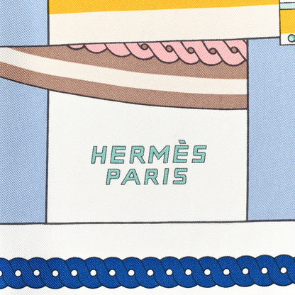 Hermes Silk La Berline Bayadere Scarf 90 White Bleu Ciel Vieux Rose 2 of 6