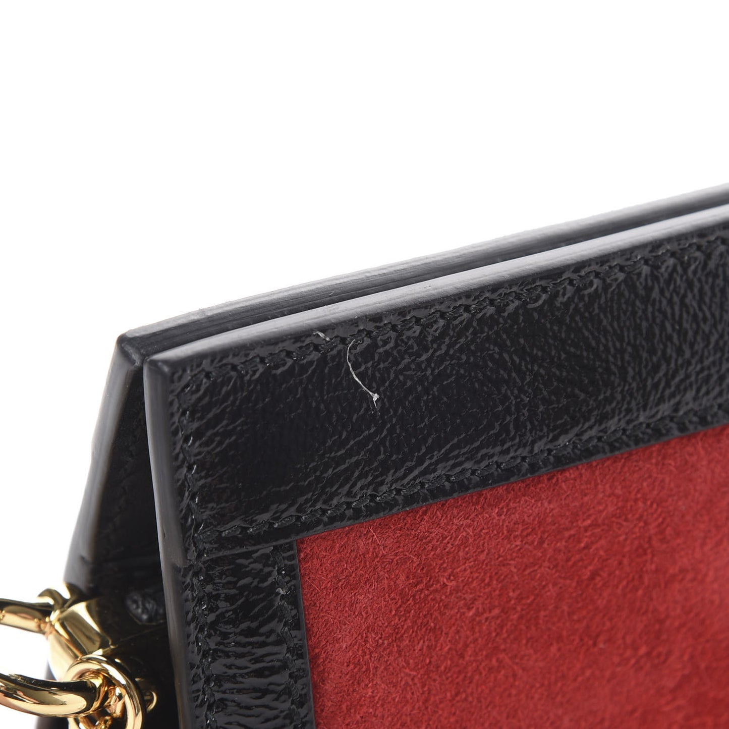 Suede Patent Web Small Ophidia Chain Shoulder Bag Hibiscus Red Black