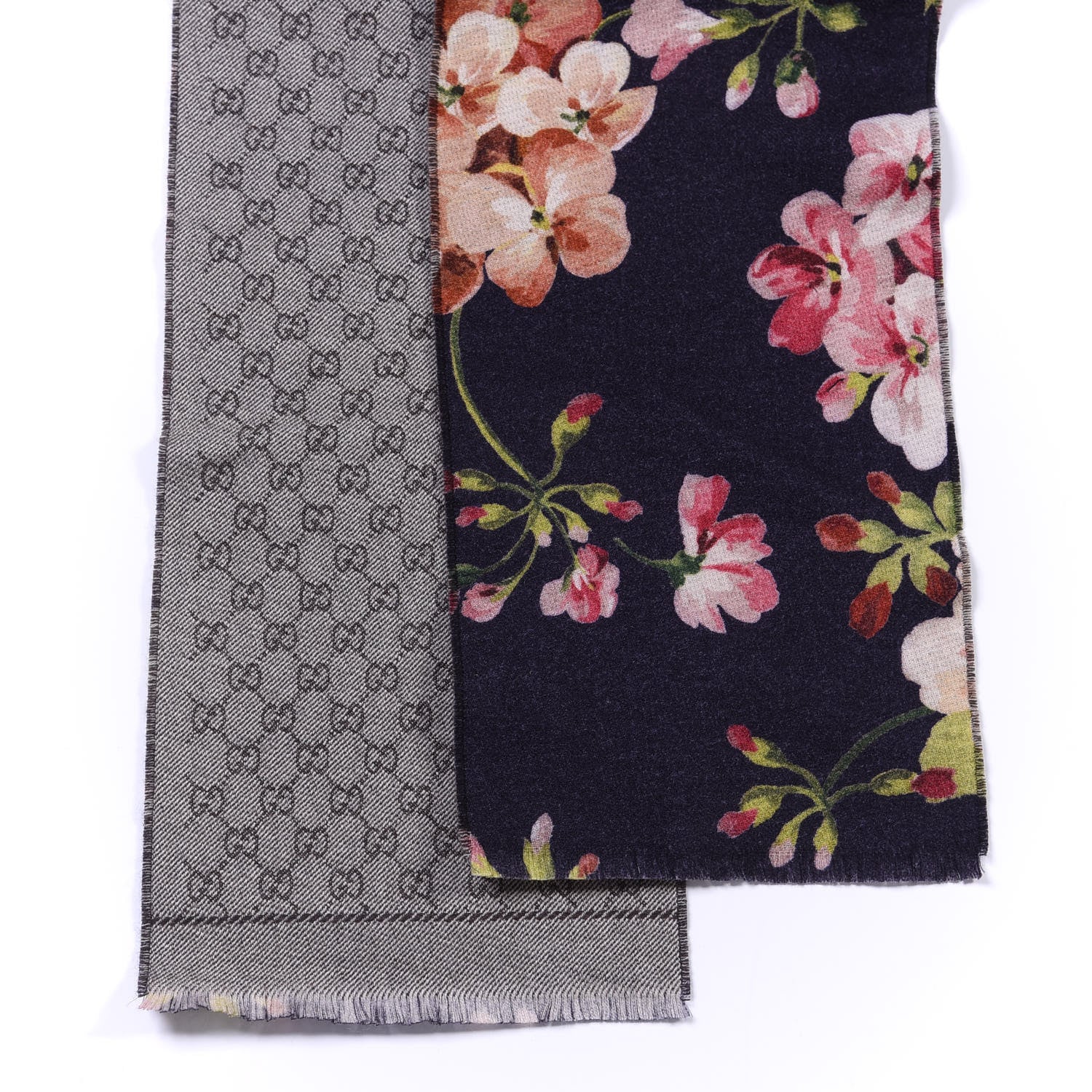 Gucci Wool Monogram Blooms Print Scarf Navy 2 of 4