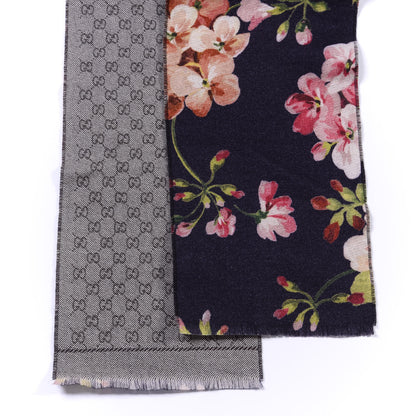 Gucci Wool Monogram Blooms Print Scarf Navy 2 of 4