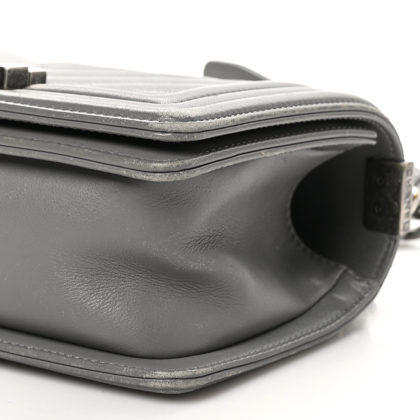 Calfskin Chevron Quilted Small Boy Flap Grey