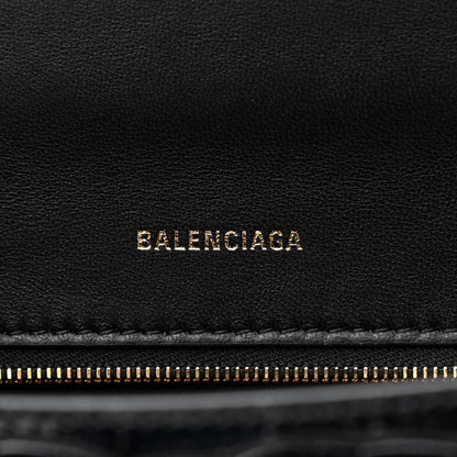 Balenciaga Shiny Calfskin Crocodile Embossed Small Hourglass Top Handle Bag Black 6 of 12