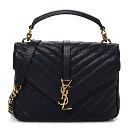 Saint Laurent Sheepskin Matelasse Chevron Monogram Medium College Bag Deep Marine 1 of 10
