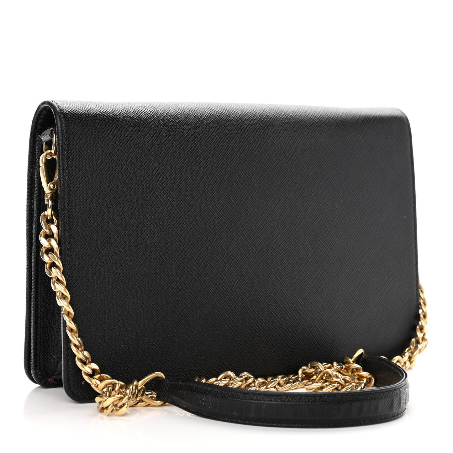 Saffiano Lux Metal Logo Mini Chain Flap Crossbody Bag Black