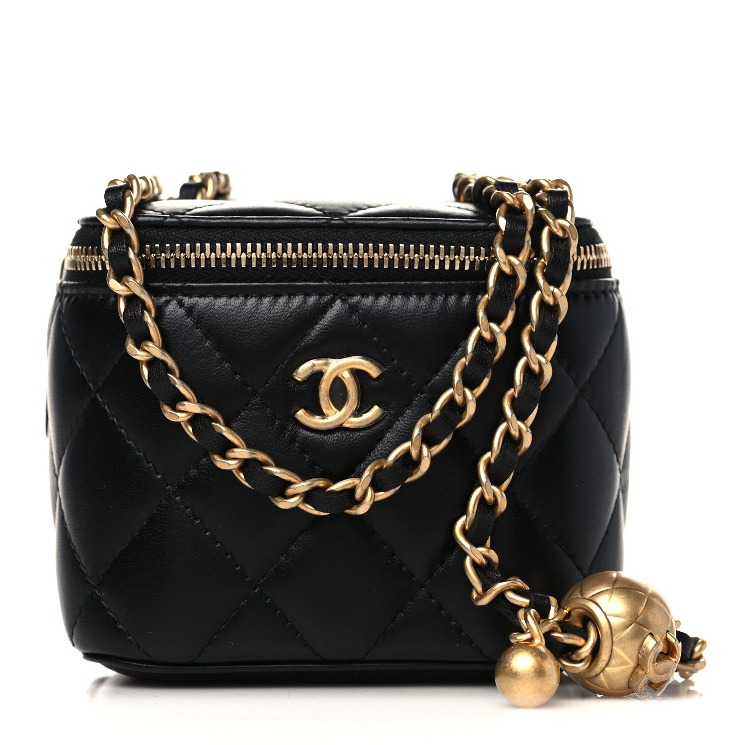 Chanel Lambskin Quilted Mini Pearl Crush Vanity Case With Chain Black 1 of 10