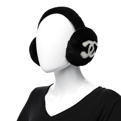 Chanel Shearling CC Ear Muffs Black White 2 of 4